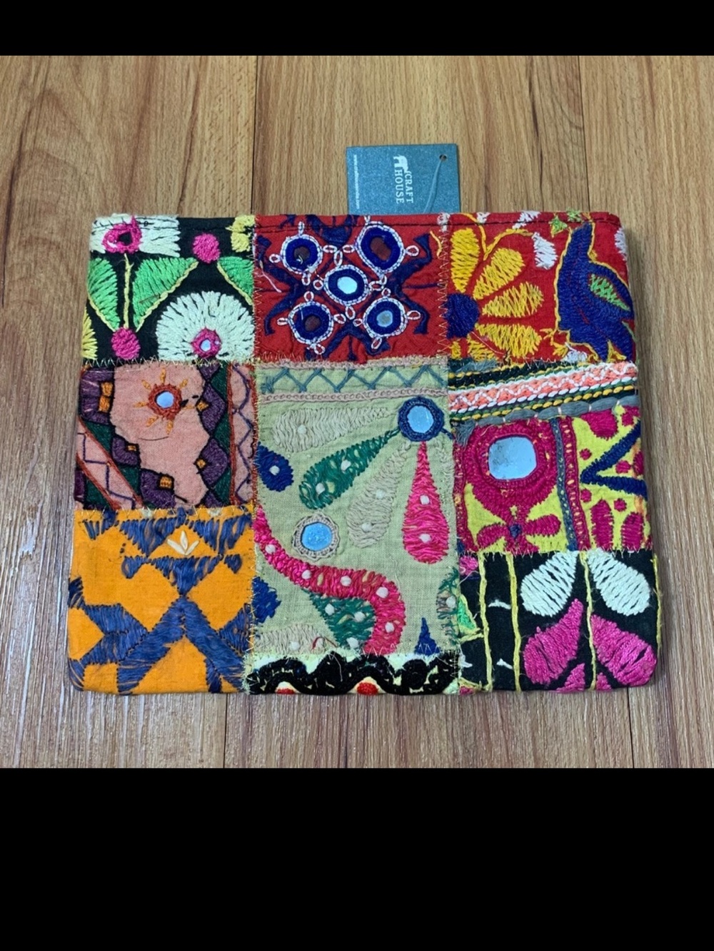 Craft House Embroidered Foil Mirror Work Pouch Bag